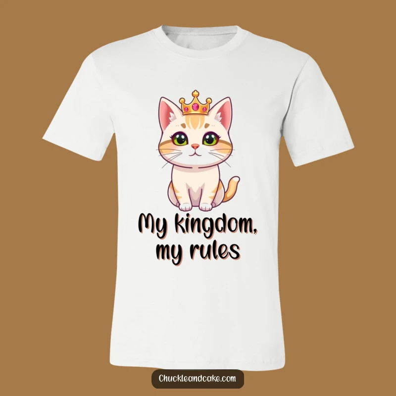 Funny Bobtail Cat T-Shirt: Majestic Feline Monarch in Crown