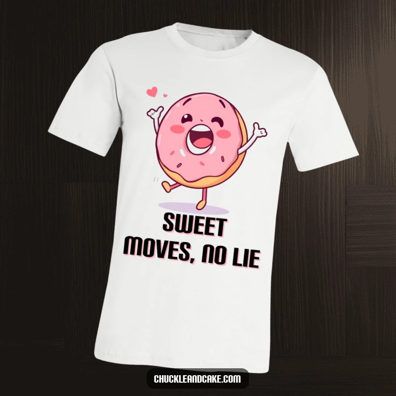 Funny T-Shirt: A happy donut character captured mid-silly dance, radiating pure joy and playful energy.
