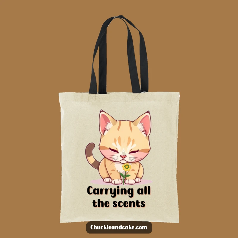 Funny Bobtail Cat Sniffing Flower Tote Bag - Spacious & Humorous Accessory