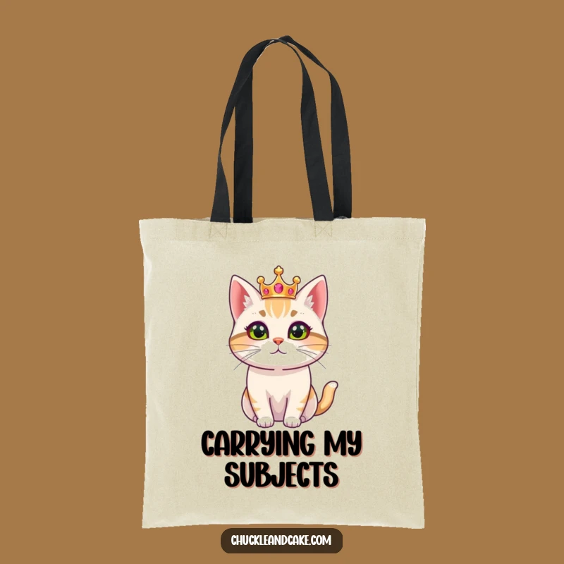Funny Bobtail Cat Tote Bag: Regal Ruler with Crown