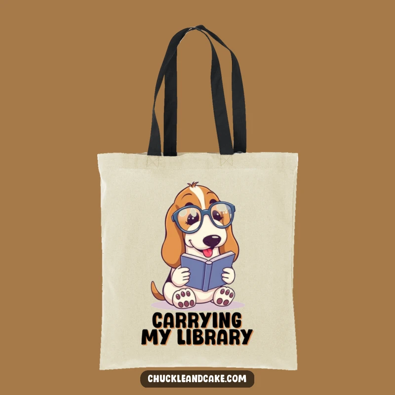 Funny Basset Hound Reader Tote Bag - Spectacles & Book Design, Practical Funny Gift
