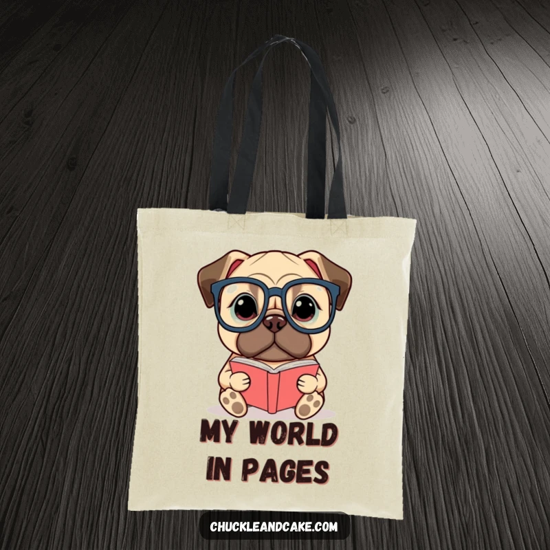 Funny Bullmastiff tote bag showcasing a dog wearing glasses and reading a small book, ideal for carrying books and essentials.