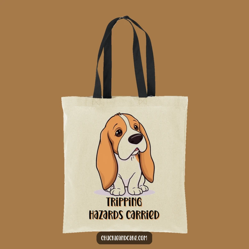 Funny Basset Hound Tripping Tote Bag - Droopy Ears Mishap Design, Practical Funny Gift
